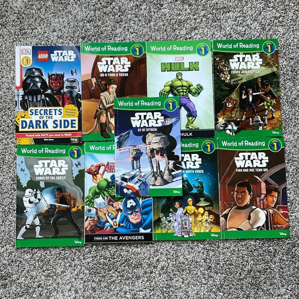 Set of 9 mostly “world of reading” brand level one books